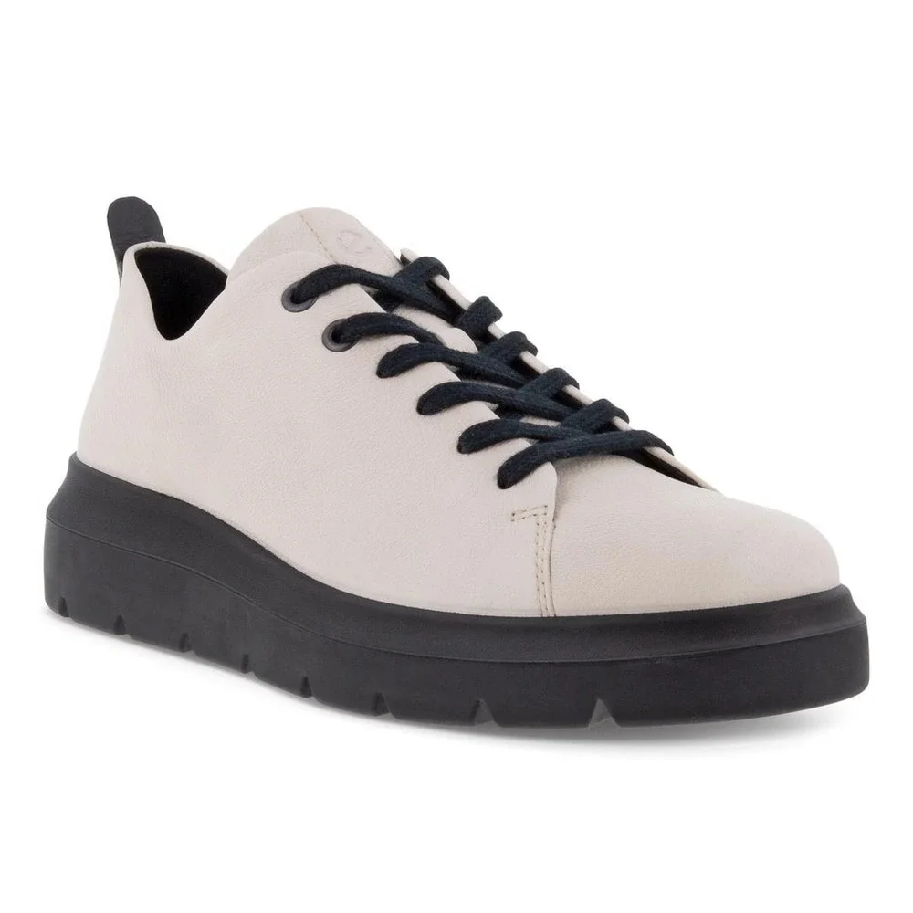 ECCO Soft 7 Sneakers Leather Platform Lace Up Cream Black‎ Women Size 41
